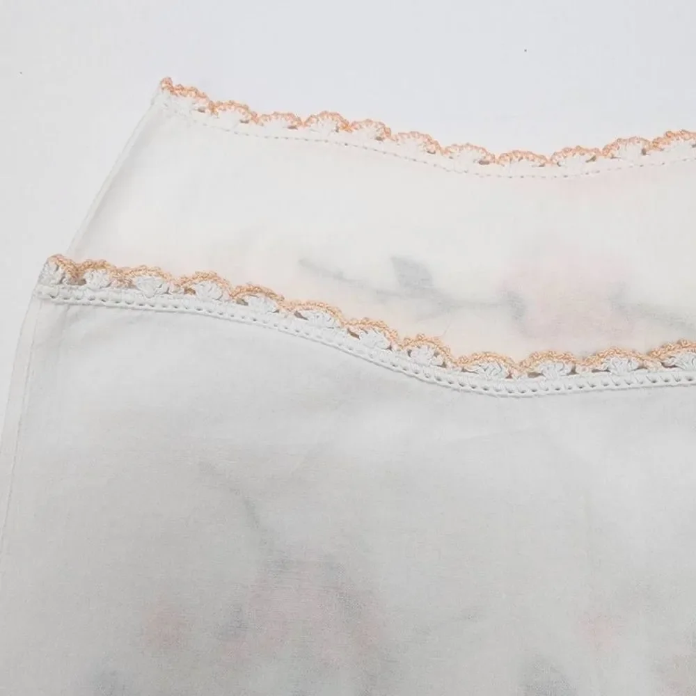 2 Vintage Matching White Pillowcases with Crocheted Edges and Embroidery